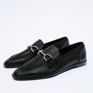 ZARA 100% LEATHER BLACK LOAFER FLATS